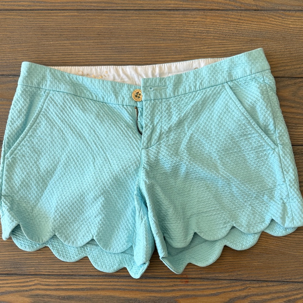 Lilly Pulitzer Light Blue Scalloped High Waist Shorts